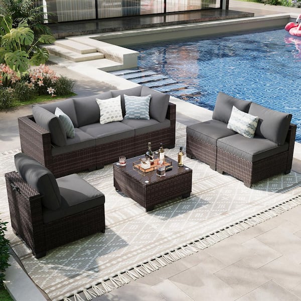 7-Piece Wicker Outdoor Sectional Set Patio Conversation Set Sofa