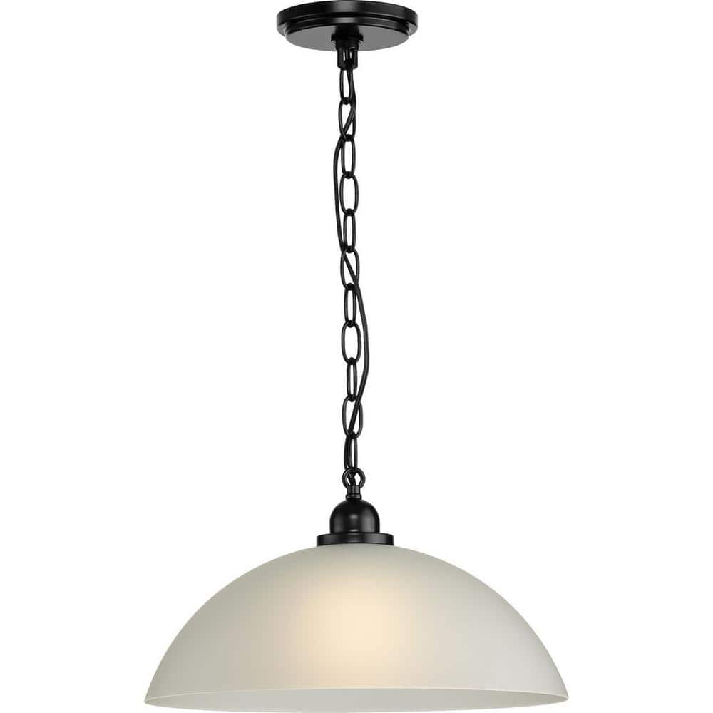Matte Black Glass Dome Pendant Light with Nickel Accents