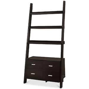 72 in. Cappuccino Wood 4-shelf Ladder Bookcase with Open Back