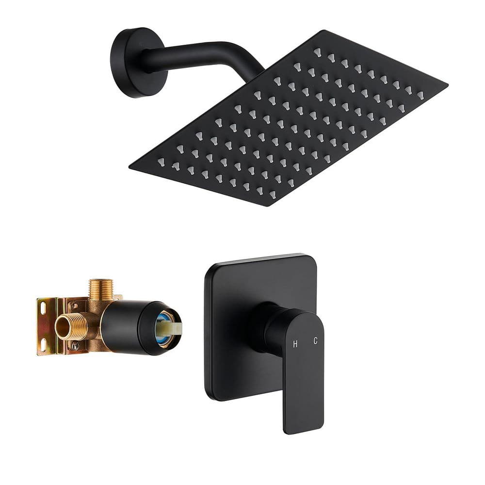 KHKFY Single-Function Shower Faucet Trim Kit with 8 in. Square High-Pressure Rainfall Shower Head and Rough-In
