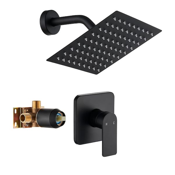 Single-Function Shower Faucet Trim Kit with 8 in. Square High-Pressure Rainfall Shower Head and Rough-In