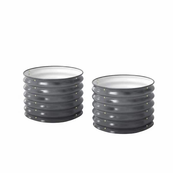 Twin Pack 17 in. Tall Herb Garden Bed 24 in. Wide Outdoor Metal Galvanized Gardening Bed Modern Gray