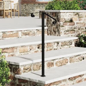 39 in. H x 1.6 ft. W Black Iron Single Post Handrail Rail Kit Fits 1 or 2 Steps Outdoor Stair Railing, Black