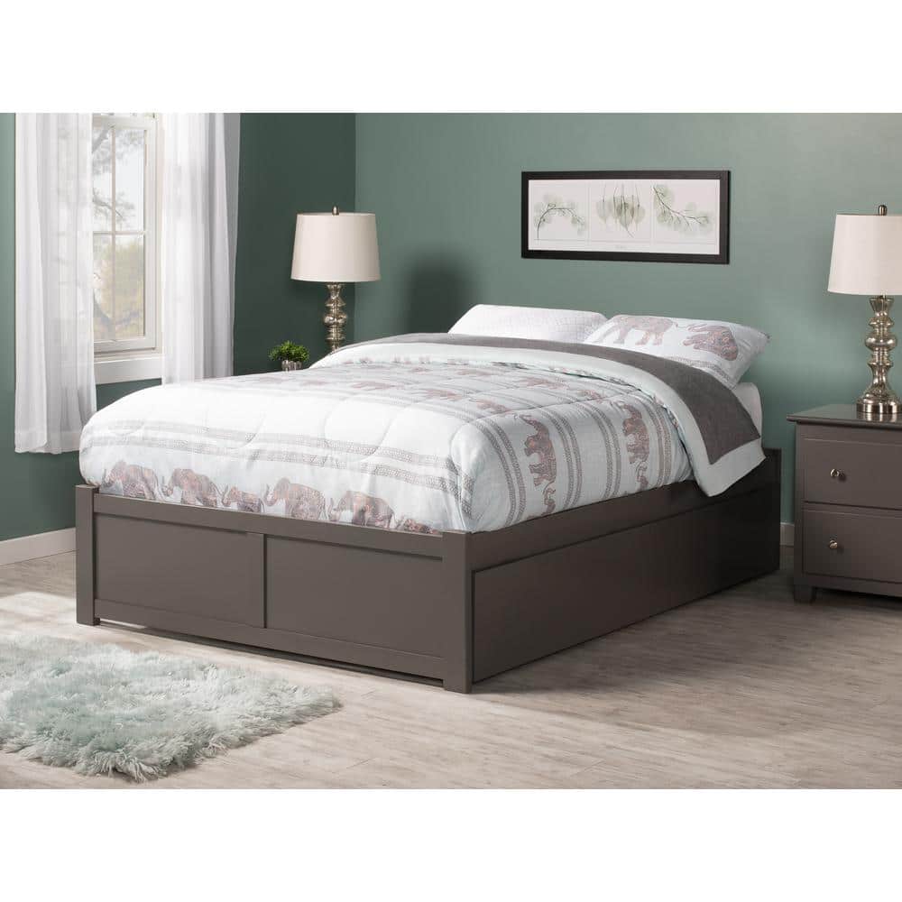 Grey Full Platform Bed with 2 Storage Drawers