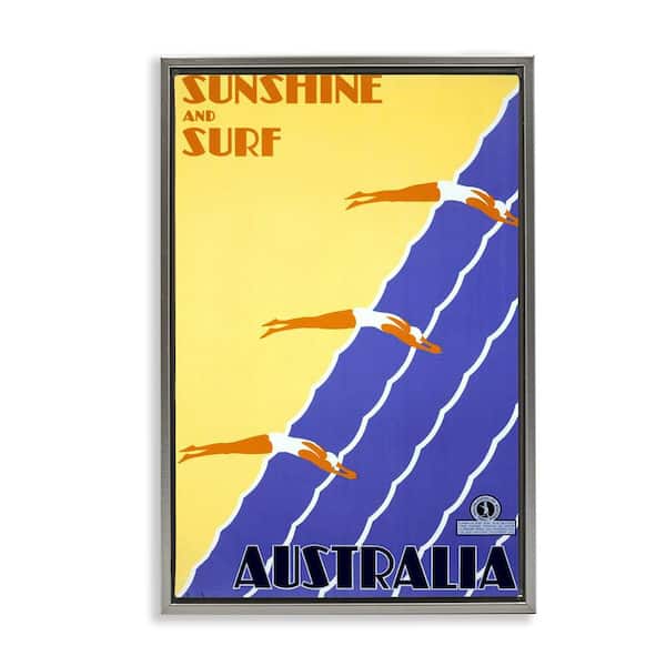 Stupell Industries Sunshine and Surf Australia by Marcus Jules Gray Floater Frame People Graphic Art Print 31 in. x 21 in.