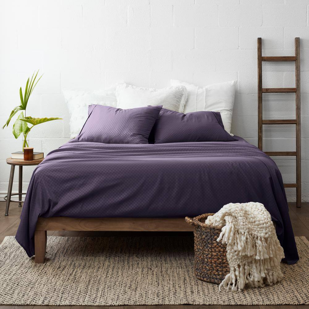 Twin Purple Embossed Microfiber Deep Pocket Sheet Set