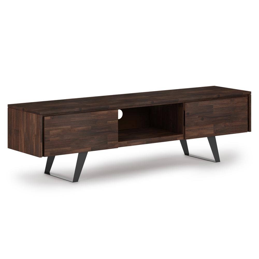 Lowry 72 Inch Distressed Charcoal Brown Acacia TV Media Stand