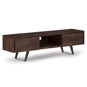 Lowry Solid Acacia Wood 72 in. Wide Modern Industrial TV Media Stand in Distressed Charcoal Brown For TVs up to 80 in.