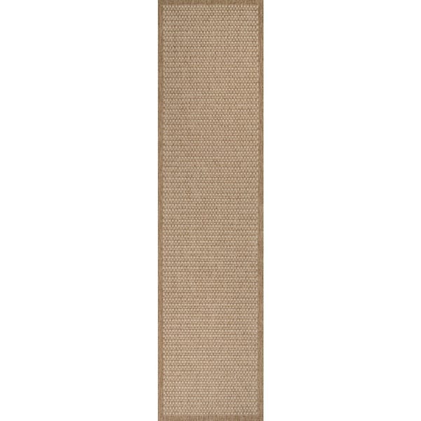 Maxine Easy Jute Contemporary Border Boho Fine Rib Weave Beige 2 ft. x 8 ft. Indoor/Outdoor Runner Rug