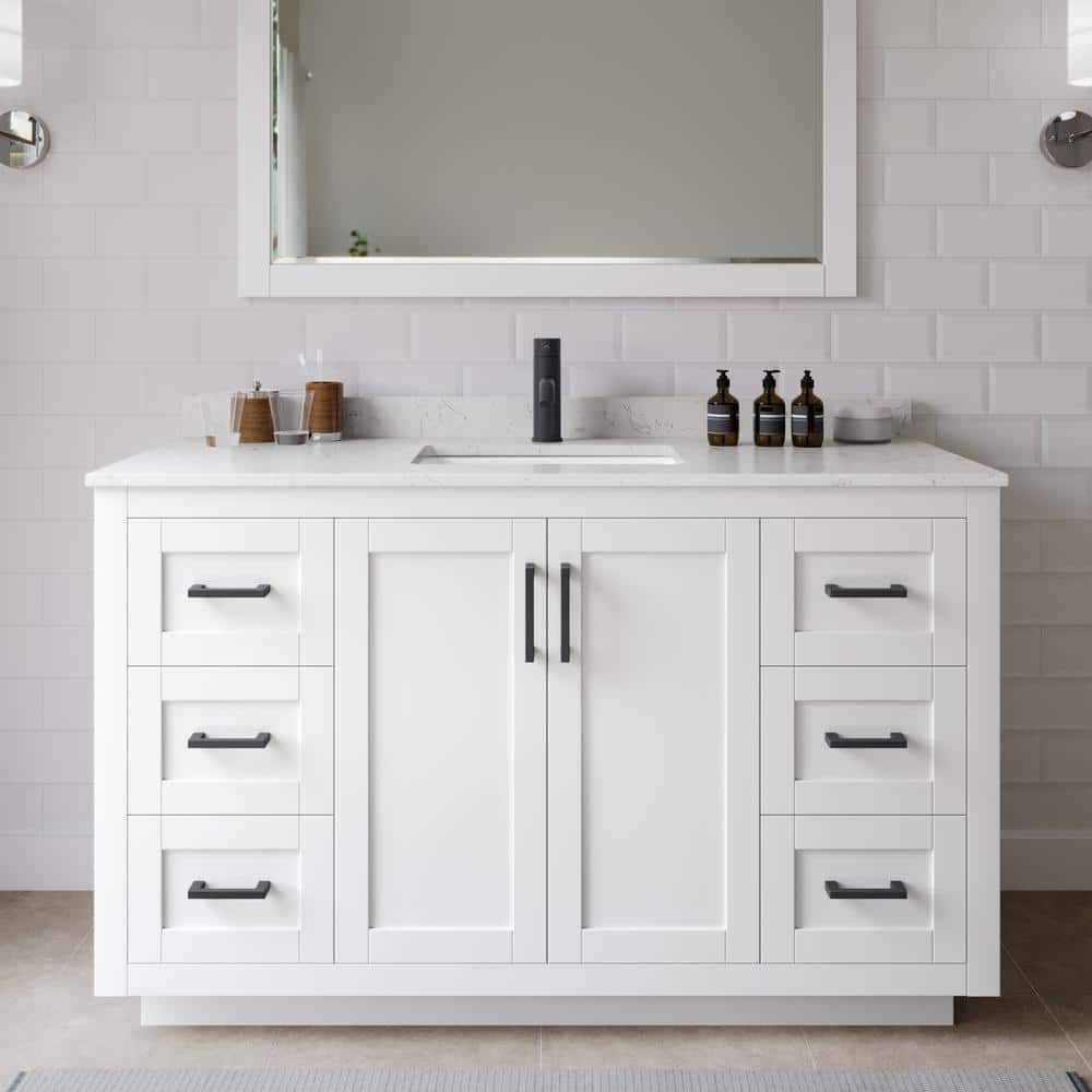 Miranda 54 in. W x 22 in. D x 33.75 in. H Single Bath Vanity in White with Carrara Cultured Marble Top price history on PriceWatchPro