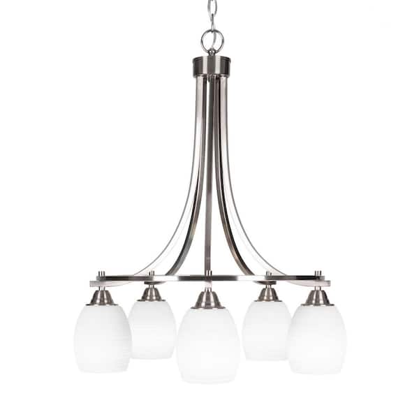 Unbranded Madison 5-Light Brushed Nickel Round Chandelier with 5 in. White Matrix Glass Shades, No bulbs included
