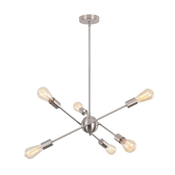 ADSENSTY 6-Light Nickel Dimmable Modern Rustic Linear Sputnik Sphere Chandelier for Kitchen Island with No Bulbs Included