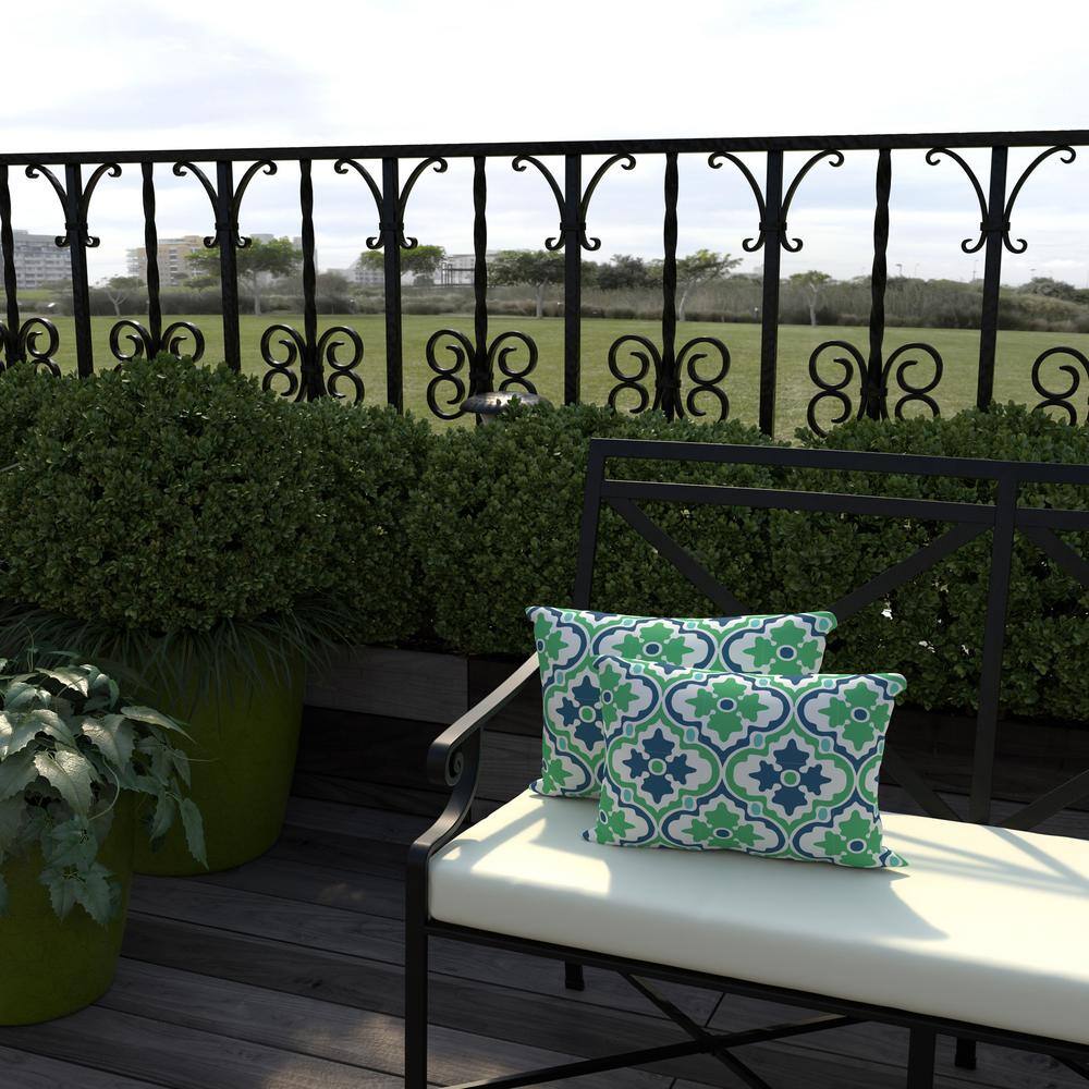 Vesey Sea Mist Blue and Green Rectangular Outdoor Lumbar Throw Pillow Set
