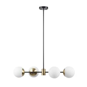 4-Light Matte Black Convertible Chandelier with Opal Glass Shades