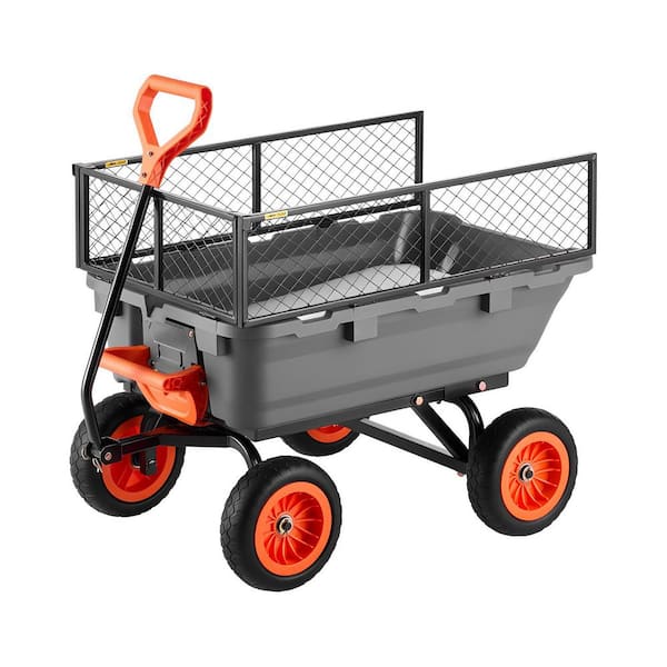 Garden Dump Cart, 800 lbs. Poly Dump Cart, Garden Carts Dumps Wagon with Storage Fence, 6 cu. ft. Plastic Garden Cart