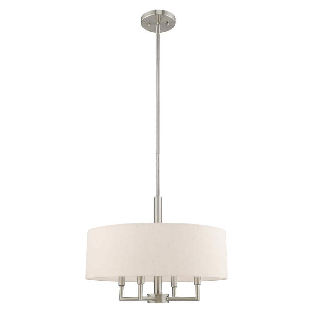 Mini Meridian 4-Light Brushed Nickel Pendant with Oatmeal Shade