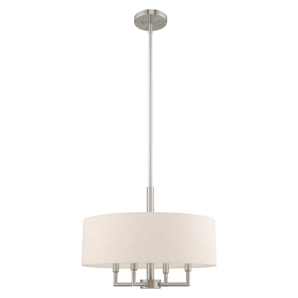 Mini Meridian 4-Light Brushed Nickel Pendant with Oatmeal Shade