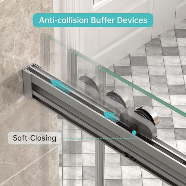 56 in. to 60 in. W x 75 in. H Double Sliding Frameless Shower Door in Brushed Nickel with 5/16 in. (8 mm) Glass