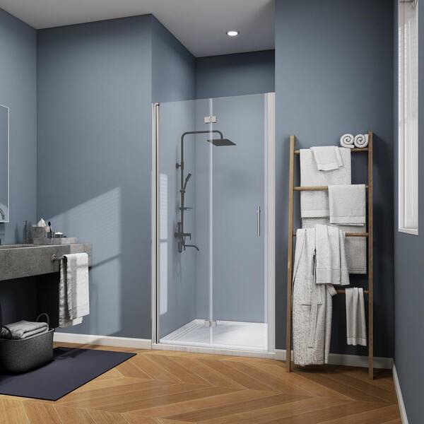 ANGELES HOME 30-31 3/8 in. W x 72 in. H Bi-Fold Semi-Frameless Shower Door in Chrome Finish with 1/4 in. Tempered Clear Glass