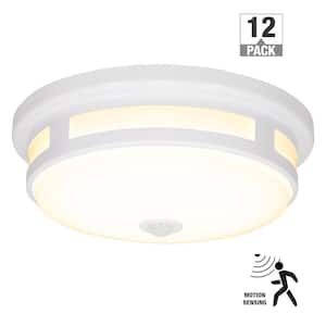 Greenhaven 11 in. 1-Light White Motion Sensing LED Outdoor Flush Mount Ceiling Light Adjustable CCT (12-Pack)