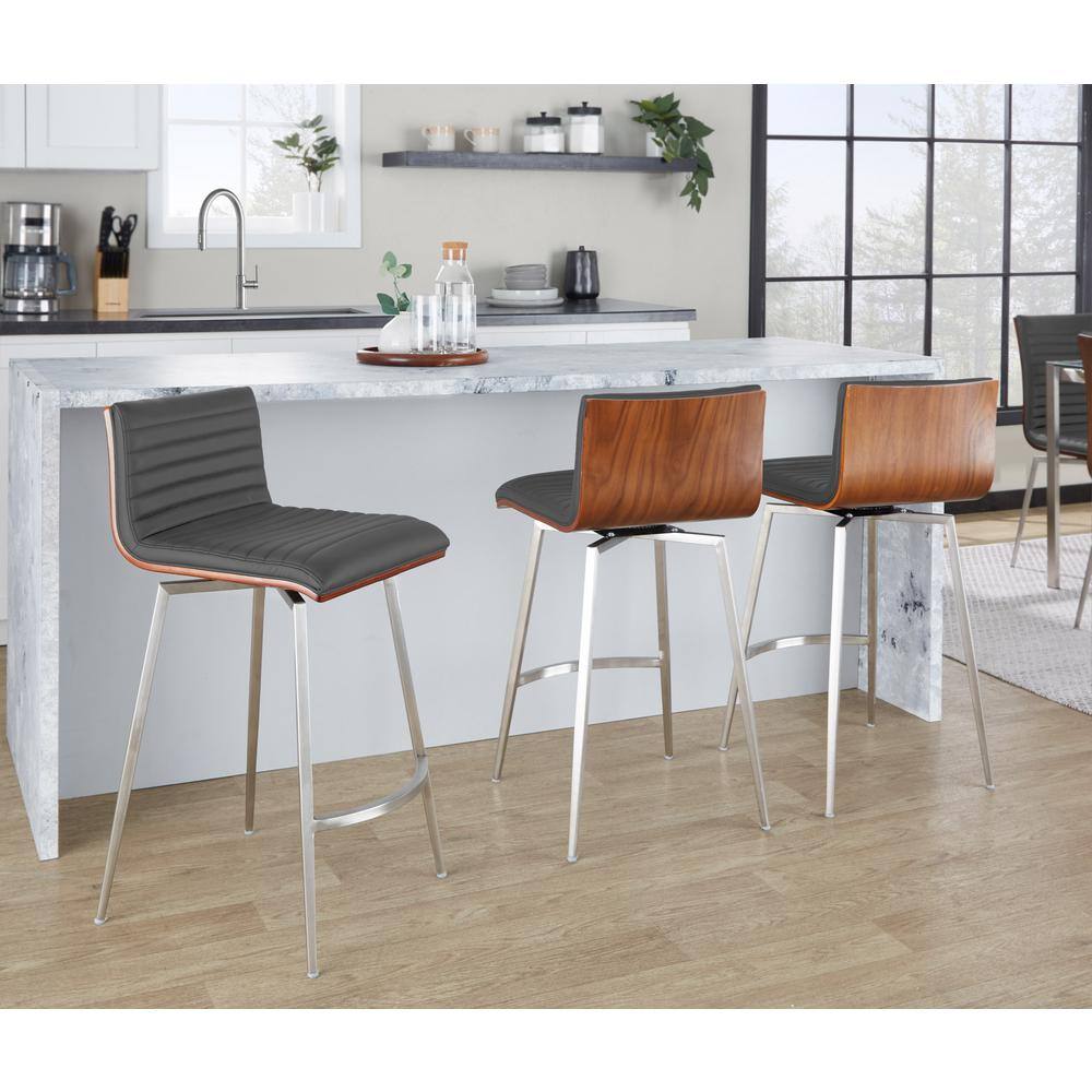 Mason 34" Gray Faux Leather Swivel Counter Stool Set