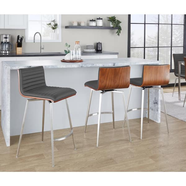 Mason 26 in. Grey Faux Leather Swivel Counter Stool (Set of 2)