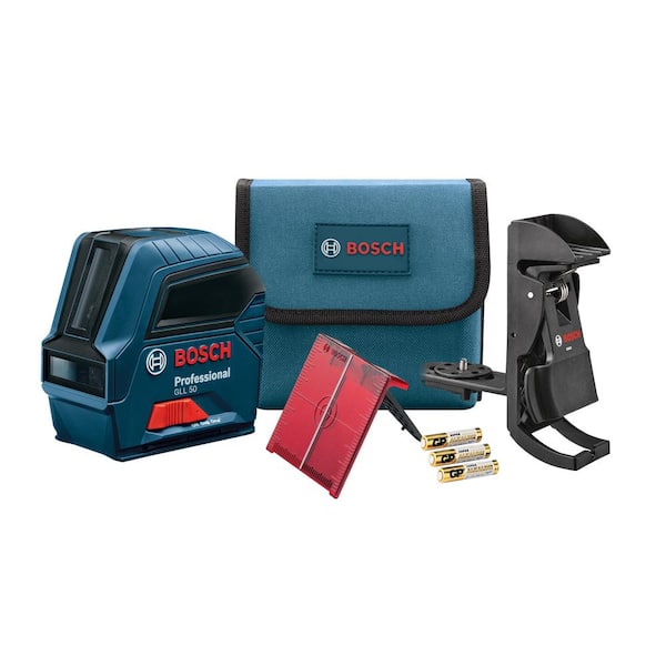 Bosch 50 ft. Cross Line Laser Level Self Leveling with VisiMax Technology, L-Bracket Adjustable Mount and Hard Carrying Case