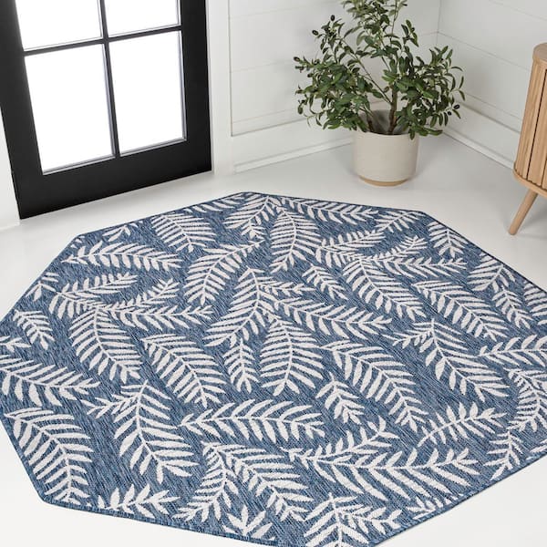 Nevis Palm Frond Navy/Ivory 8 ft. Octagon Indoor/Outdoor Area Rug