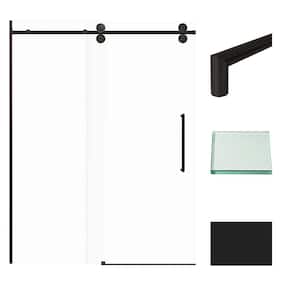 Teegan 59 in. W x 80 in. H Sliding Semi Frameless Shower Door with Fixed Panel in Matte Black with Clear Glass