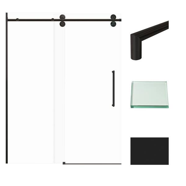 Transolid Teegan 59 in. W x 80 in. H Sliding Semi Frameless Shower Door with Fixed Panel in Matte Black with Clear Glass