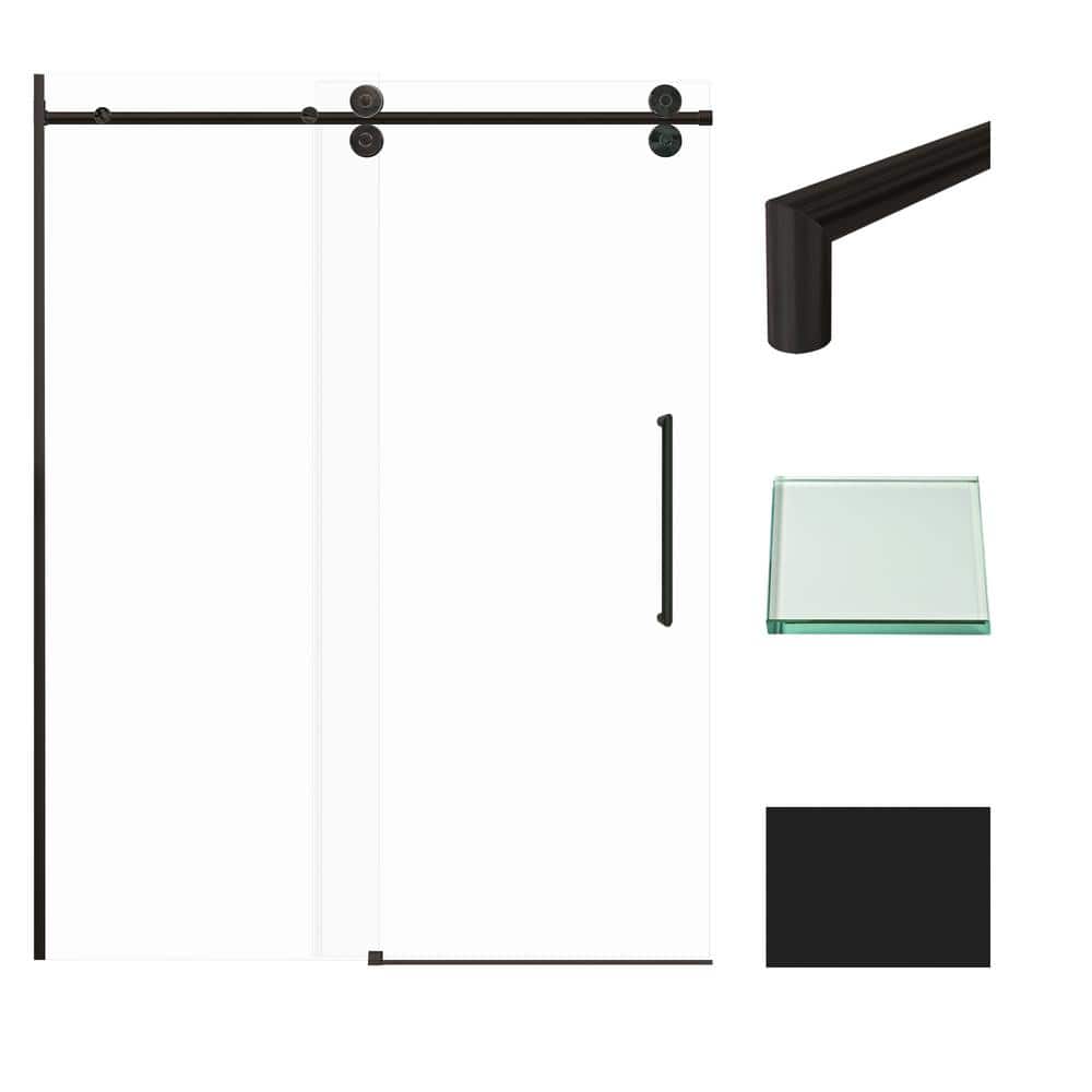 Teegan Plus 59 in. W x 80 in. H Sliding Door with Fixed Panel Semi-Frameless Shower Door in Matte Black with Clear Glass price history on PriceWatchPro
