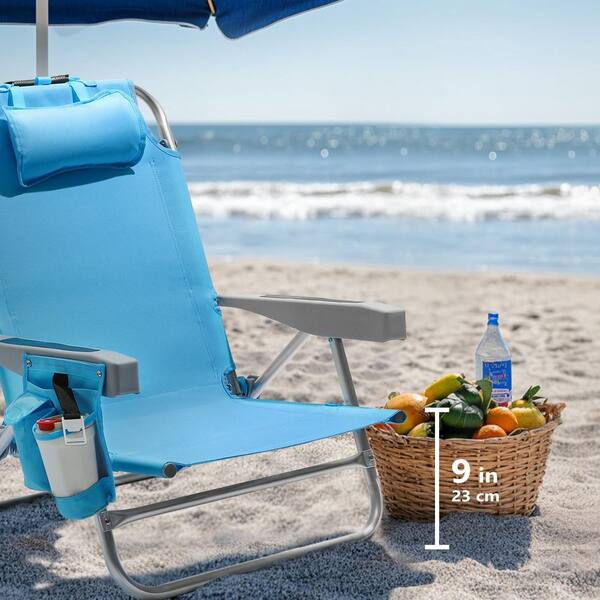 PASAMIC Sky Blue Aluminum Folding Adjustable Headrest Low Beach
