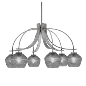 Olympia 18 in. 6-Light Graphite Downlight Chandelier Smoke Textured Glass Shade