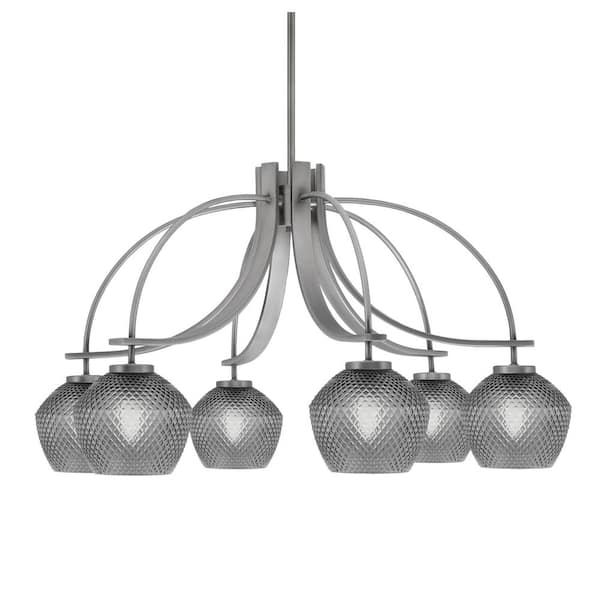 Unbranded Olympia 18 in. 6-Light Graphite Downlight Chandelier Smoke Textured Glass Shade