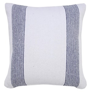 Balanced Pale Blue / White 20 in. x 20 in. Border Pinstripe Throw Pillow