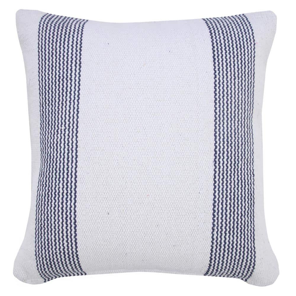 Balanced Pale Blue / White 20 in. x 20 in. Border Pinstripe Indoor Throw Pi