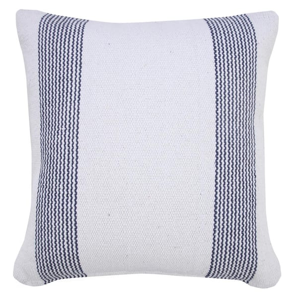 Unbranded Balanced Pale Blue / White 20 in. x 20 in. Border Pinstripe Indoor Throw Pillow