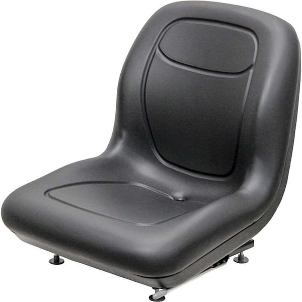 Black KM 128 Bucket Seat for Forklifts, Construction, Industrial, and Turf Equipment with Central Drain Hole