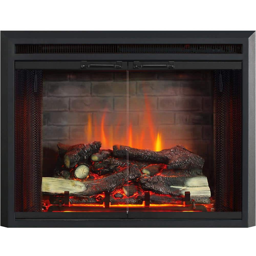 PuraFlame 30 in. W Electric Fireplace Insert with Fire Crackling  Sound,Glass Door and Mesh Screen, 750/1500W, Black HM44B - The Home Depot