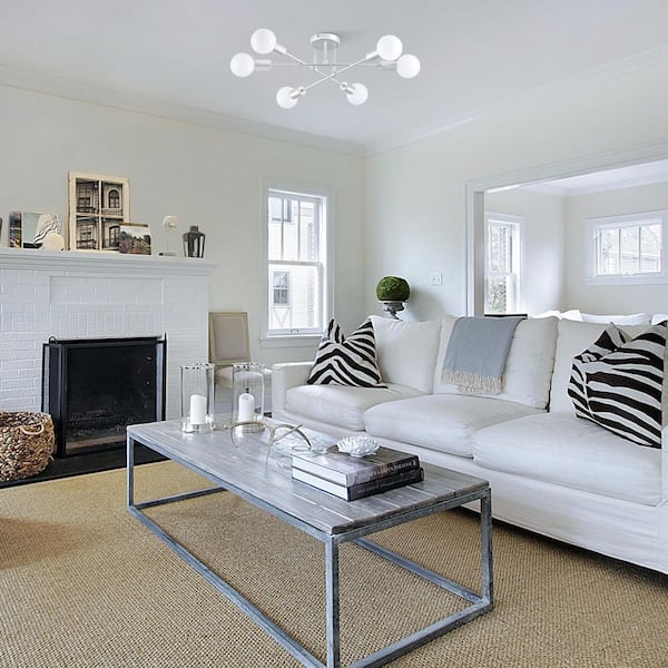 6-Light Nickel Adjustable Modern Sputnik Chandelier for Dining Room