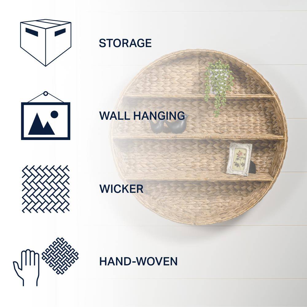 Natural Handwoven Hyacinth Circular Floating Wall Rack