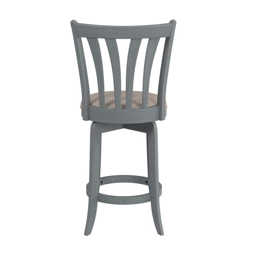 37" Blue Wire Brush Swivel Wood Counter Stool