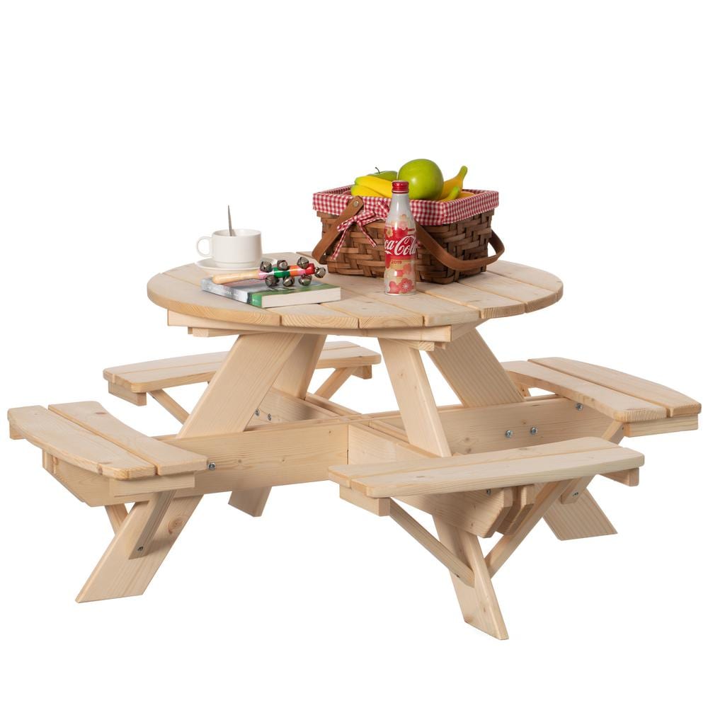 Natural Wood Round Kids Picnic Table with Benches