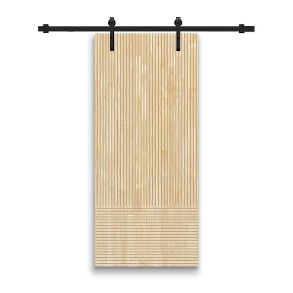 CALHOME Japanese 30 in. x 96 in. Pre Assemble Natural Wood Unfinished Interior Sliding Barn Door with Hardware Kit