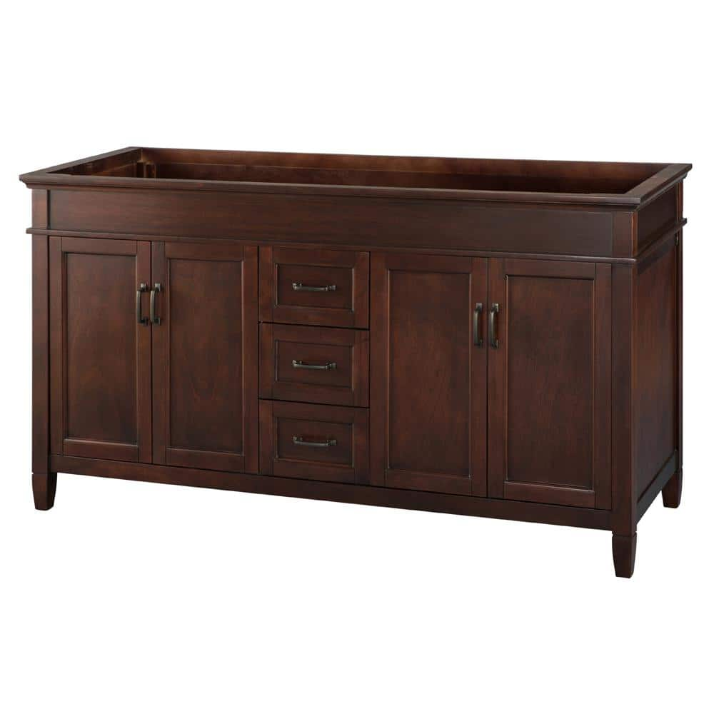 Foremost Group ASGA6021D 60 inch x 21. 5 inch x 34 inch Ashburn Vanity Cabinet Only in Mahogany- EDGE CRACKED, 1 DRAWER NEEDING REHINGED