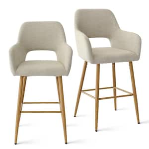 Upholstered 25.5 in. Beige Counter Stool Metal Frame with Arm (Set of 2)