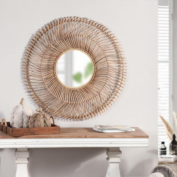 17 Inch Boho Wall Mounted Mirror, Circle Decorative Hanging Mirror,Round  Mirrors