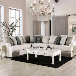 Arolla 135 in. Chenille L-Shaped Sectional in Beige and Care Kit
