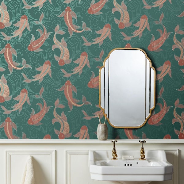 Dashiell Teal Decorative Fish Wallpaper