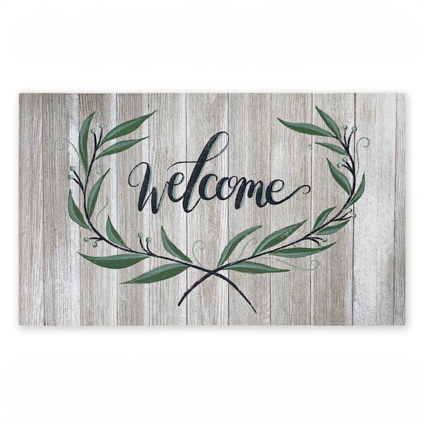 Welcome Over Rustic Shiplap Beige 18 in. x 30 in. Polyester Non-Slip Outdoor Door Mat
